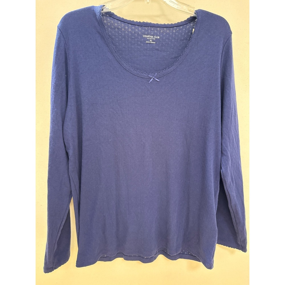 Charter Club Intimates Medieval Blue Pointelle Long Sleeve Pajama Top XL NWT